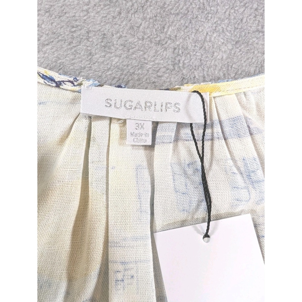 Women's 3X Sugarlips Amalfi Coast Lemon Puff Sleeve Top Blouse Rayon Linen - Picture 8 of 12
